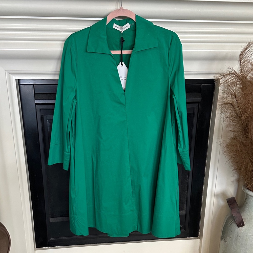 English Factory size Medium, Green A-Line Collared Long Sleeve Dress NWT